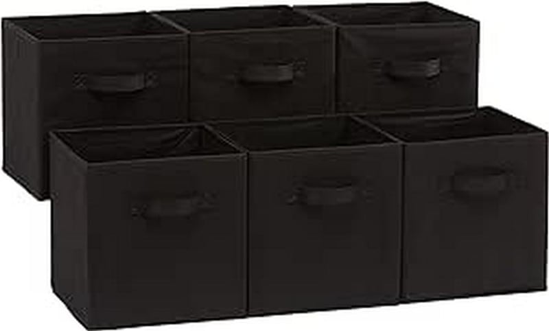 Amazon Basics sklopive kutije za pohranu od tkanine s ručkama, 26,6 x 26,6 x 27,9 cm, crne, 6 komada