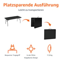 Amazon Basics sklopivi pravokutni stol s ručkom, za unutarnju i vanjsku upotrebu, lagan i prenosiv stol za kampiranje, crni, 182x75x73 cm 2