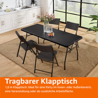 Amazon Basics sklopivi pravokutni stol s ručkom, za unutarnju i vanjsku upotrebu, lagan i prenosiv stol za kampiranje, crni, 182x75x73 cm 5