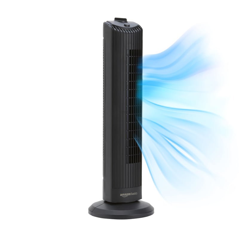 Oscilačný stĺpový ventilátor Amazon Basics – matná čierna – 71 cm, 35 W, 3 rýchlosti