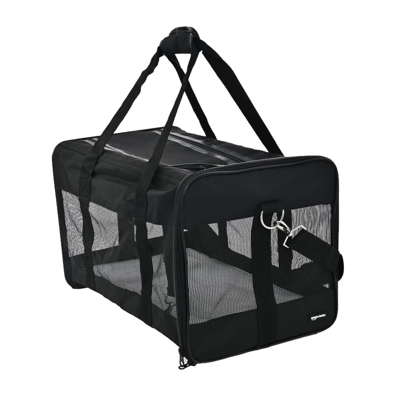 Geantă de transport moale Amazon Basics pentru animale de companie, câini, negru, mărime mare, 50 x 30,4 x 30,4 cm