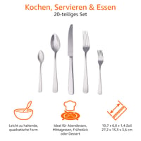 Set de tacâmuri Amazon Basics din oțel inoxidabil cu margine pătrată, 20 piese, pentru 4 persoane, argintiu 4
