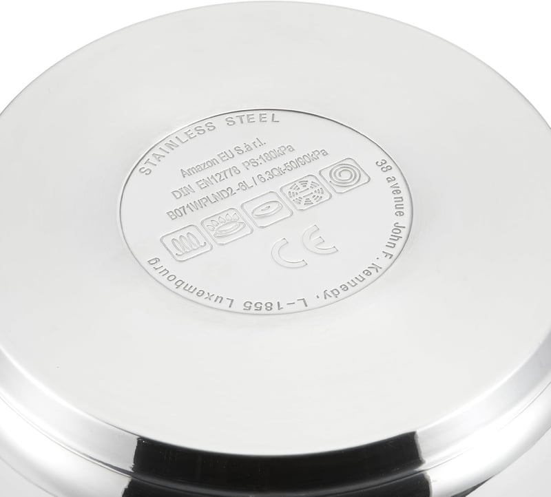 Amazon Basics rozsdamentes acél nyomásfőző gőzöléssel, indukciós, 6 liter, ezüst