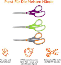 Foarfecă din oțel inoxidabil Amazon Basics cu mâner confortabil, strat PVD, ustensilă multifuncțională pentru birou și bucătărie, multicolor, set de 3 bucăți 5
