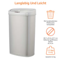 Amazon Basics kanta za otpatke od nehrđajućeg čelika s automatskim poklopcem, pravokutna, 50 litara, srebrna 5