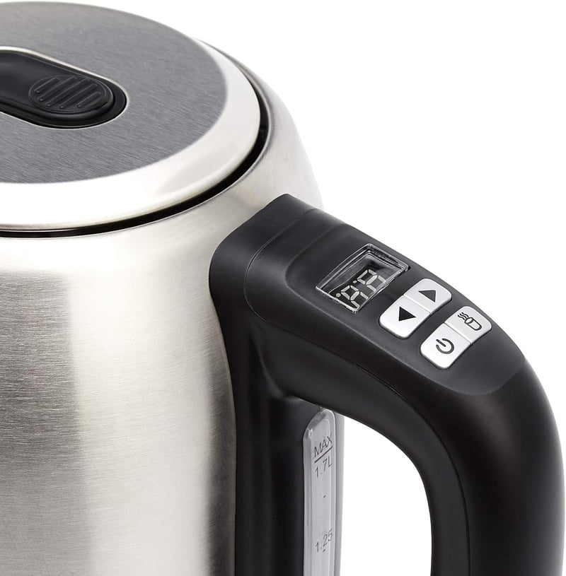 Amazon Basics Rozsdamentes Vízforraló Digitális Kijelzővel, Hőmérséklet Szabályozás, 1.7L