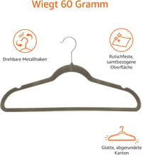 Amazon Basics Ruhaakasztó Öltönyökhöz és Ruhákhoz - Pack of 30, Grey, Without tie clip 2