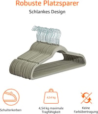 Amazon Basics Ruhaakasztó Öltönyökhöz és Ruhákhoz - Pack of 30, Grey, Without tie clip 3