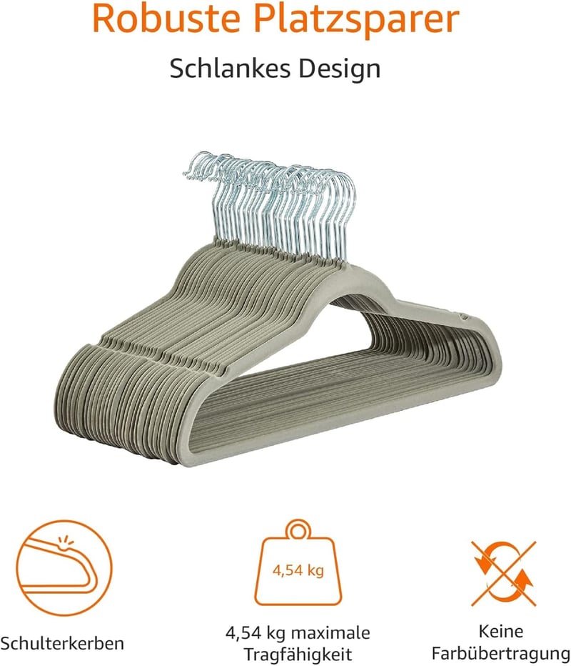 Amazon Basics Ruhaakasztó Öltönyökhöz és Ruhákhoz - Pack of 30, Grey, Without tie clip