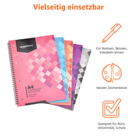 Špirálové zápisníky Amazon Basics, 5 ks, A4, 90 g/m², 70 listov/140 strán, biele, mix farieb 3