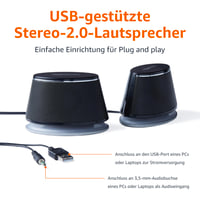Pár stereo PC a notebook reproduktorov Amazon Basics, 3,5 mm AUX vstup, napájanie cez USB, čierne 2