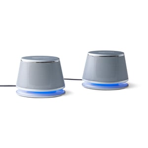 Amazon Basics stereo 2.0 zvučnici za PC i laptop, 3,5 mm AUX ulaz, USB napajanje, srebrni