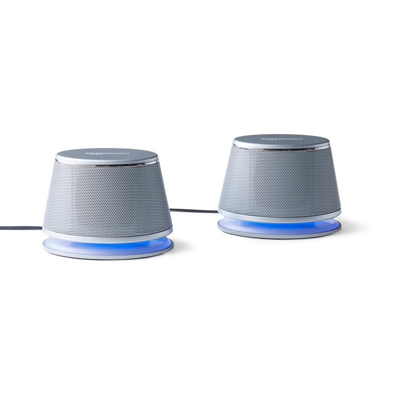 Amazon Basics Stereo 2.0 PC a notebook reproduktory, 3,5 mm AUX vstup, USB napájanie, strieborné