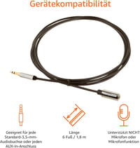Amazon Basics sztereó AUX hosszabbító kábel 3,5 mm jack (apa-anya) - fekete - 1,8 m 3