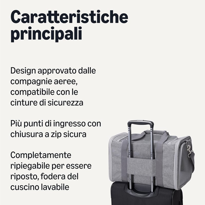 Amazon Basics Szürke Hordozótáska Macskáknak és Kutyáknak, Légáteresztő Hálóval, Repülőgépen Engedélyezett