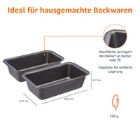 Amazon Basics pravokutni kalup za kruh, 2 komada, neprianjajući, ugljični čelik, sivi, 27x15x7 cm 3