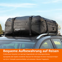 Geantă portbagaj auto Amazon Basics 425L, impermeabilă, pliabilă, pentru vehicule cu bare transversale, 8 chingi de fixare consolidate, negru 6