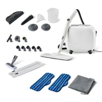 Viacúčelový parný čistič Amazon Basics, 1500 W, 1,5 l nádrž, 22 kusov príslušenstva, biely 1