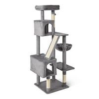Amazon Basics többszintes macska kaparófa házzal, függőággyal, sisalrampával, függő labdával, 152,7 cm magas, szürke 1