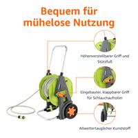 Vozík na záhradnú hadicu Amazon Basics s kolieskami, s 30 m hadicou, zelený/sivý, na polievanie záhrady, viditeľne používaný 3