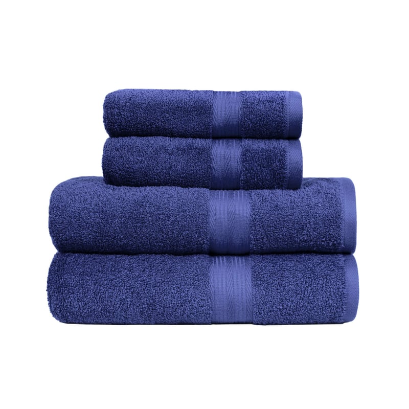Set prosoape Amazon Basics, 4 piese, 2 prosoape de baie și 2 prosoape de mâini, albastru regal, 100% bumbac, 500 g/m², rezistent la decolorare, absorbant
