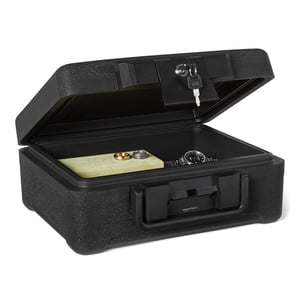 Casetă pentru documente Amazon Basics rezistentă la foc și apă, cu închidere cu cheie, 6,2 L, certificată UL 72 Class 350, negru
