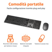 Nabíjateľná bezdrôtová myš a ultratenká tichá klávesnica plnej veľkosti s numerickým blokom Amazon Basics, čierna 2