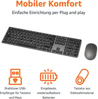 Amazon Basics újratölthető vezeték nélküli ultravékony csendes billentyűzet és egér numerikus gombsorral - fekete 2