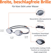 Unisex plavecké okuliare Amazon Basics – zrkadlové strieborné – univerzálna veľkosť 2