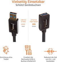 Amazon Basics USB 3.0 A-A hosszabbító kábel 3m fekete, PC kompatibilis - 3 M, Single 5