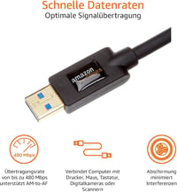 Amazon Basics USB 3.0 A-A hosszabbító kábel 3m fekete, PC kompatibilis - 3 M, Single 3
