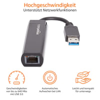 Adaptér Amazon Basics USB 3.0 na Gigabit Ethernet – sieťový prevodník 10/100/1000 Mb/s, čierny, 1 ks 2