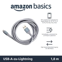 Cablu de încărcare iPhone Amazon Basics USB-A la Lightning, împletit cu nailon dublu, certificat MFi, gri închis, 1,8 m 2