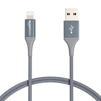 Cablu de încărcare iPhone Amazon Basics USB-A la Lightning, împletit cu nailon dublu, certificat MFi, gri închis, 1,8 m 1