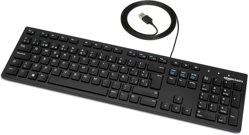 Amazon Basics USB Billentyűzet Vékony Alap Fekete Spanyol Kiosztás