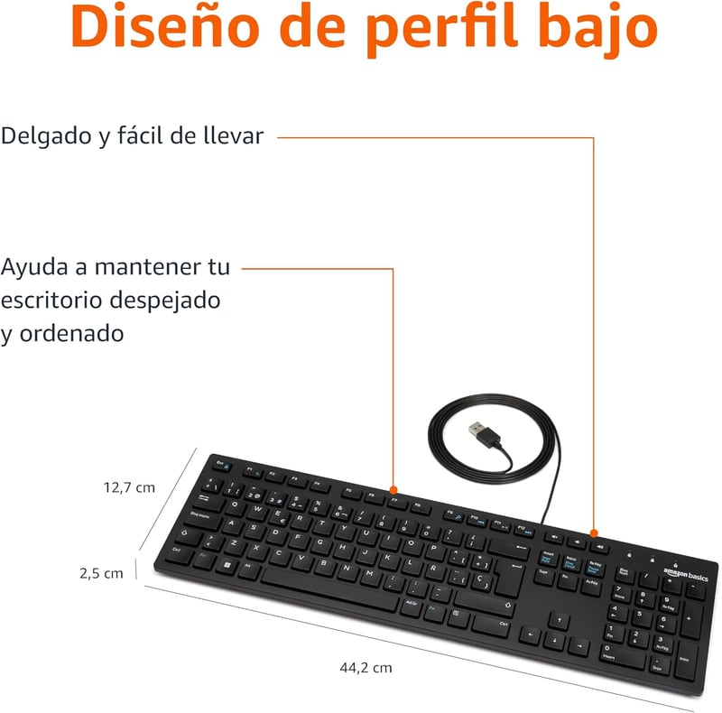 Amazon Basics USB Billentyűzet Vékony Alap Fekete Spanyol Kiosztás