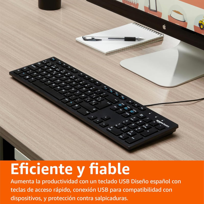 Amazon Basics USB Billentyűzet Vékony Alap Fekete Spanyol Kiosztás