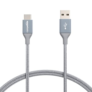 Cablu de încărcare rapidă Amazon Basics USB-C la USB-A 2.0, împletitură de nailon, 480 Mbps, certificat USB-IF, iPhone 16/15, iPad, Samsung Galaxy, 0,9 m, gri închis