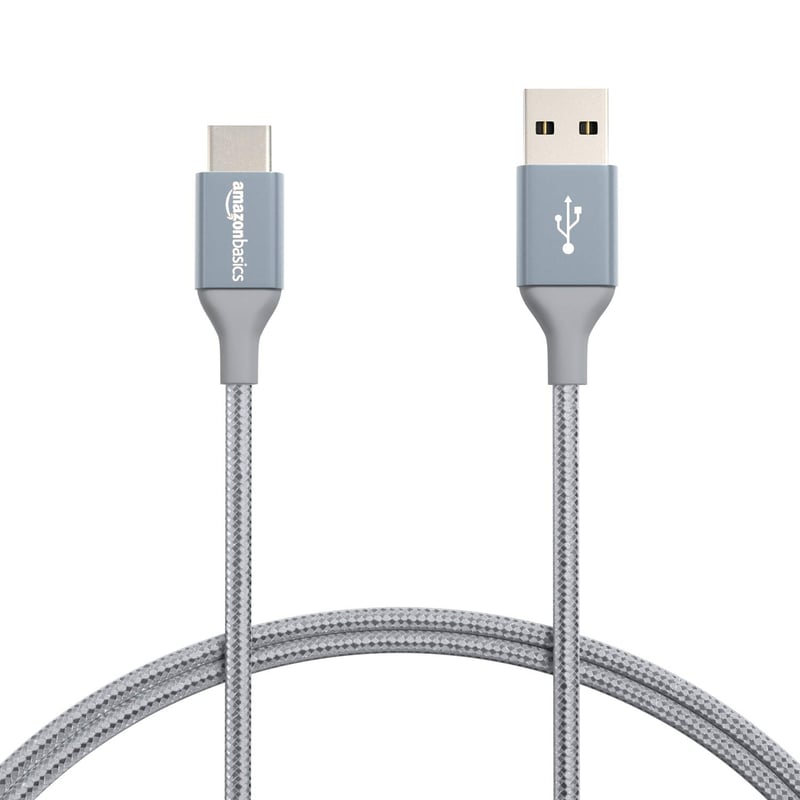 Cablu de încărcare rapidă Amazon Basics USB-C la USB-A 2.0, împletitură de nailon, 480 Mbps, certificat USB-IF, iPhone 16/15, iPad, Samsung Galaxy, 0,9 m, gri închis