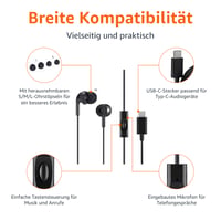 Káblové slúchadlá Amazon Basics USB-C s mikrofónom, čierne, štupľové slúchadlá 2