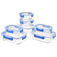 Amazon Basics Üveg Ételtárolóedény 14 Részes Szett Kék Silikongyűrűvel BPA-Mentes - 7-Container Set 1