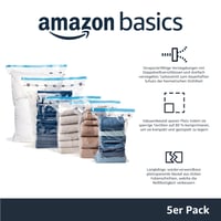 Amazon Basics vakuumske vreće za odjeću s ručnom pumpom, hermetičkim ventilom, 70x50 cm, prozirne, s patentnim zatvaračem, pakiranje (nedostaje 1 kom) — set od 4 komada 5