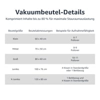 Amazon Basics vakuumske vreće za odjeću s ručnom pumpom, hermetičkim ventilom, 70x50 cm, prozirne, s patentnim zatvaračem, pakiranje (nedostaje 1 kom) — set od 4 komada 6