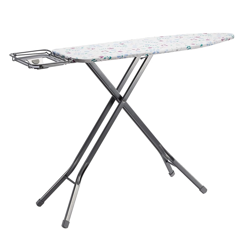 Amazon Basics Vasalódeszka Tárolórekesszel és H-alakú Vasalótartóval, 122x38 cm, Nagy méret, Szürke, Virágmintás