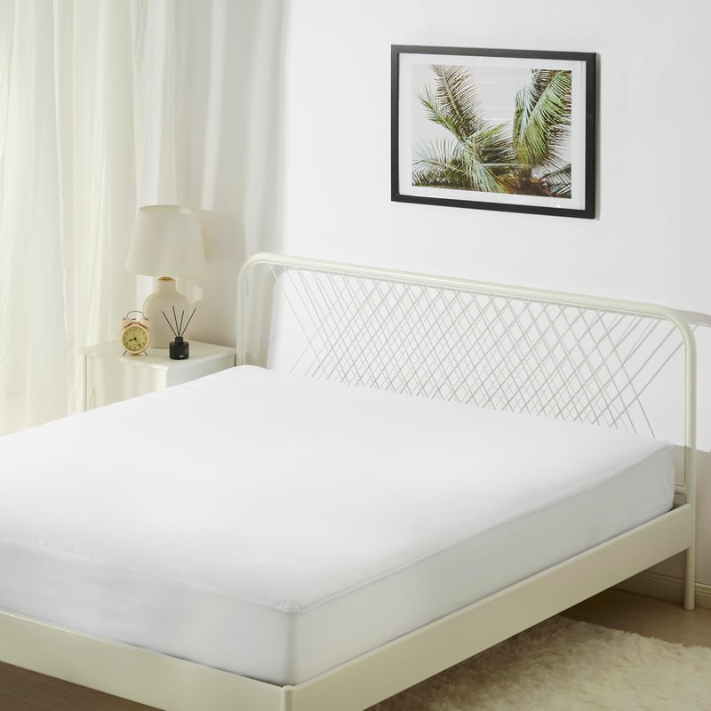 Husă de protecție pentru saltea Amazon Basics, impermeabilă, cu fermoar, protecție împotriva acarienilor și a ploșnițelor, 180x200 cm, pentru o înălțime de până la 30 cm, albă