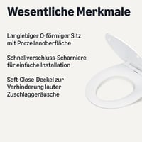 WC sedadlo Amazon Basics, tvar O, funkcia pomalého sklápania Soft Close, rýchloupínacie pánty, univerzálna veľkosť, biele, antistatická močovina a porcelánový povrch 2