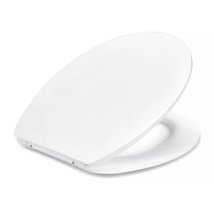 Amazon Basics WC daska, O-oblik, sporo spuštajuća (Soft Close), šarke za brzo otpuštanje, univerzalna veličina, bijela, antistatička urea i premaz poput porculana