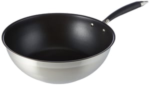 Panvica Wok Amazon Basics 28 cm z nehrdzavejúcej ocele 304 s nepriľnavým povrchom na indukčnú varnú dosku, čierna