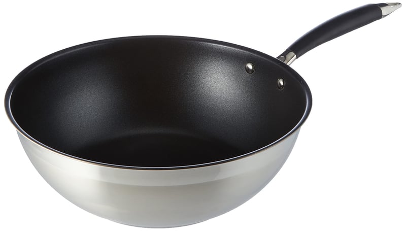 Panvica Wok Amazon Basics 28 cm z nehrdzavejúcej ocele 304 s nepriľnavým povrchom na indukčnú varnú dosku, čierna