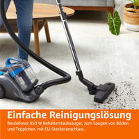 Bezvreckový vysávač Amazon Basics, 1,7 l, kompaktný, ľahký, s univerzálnou hubicou 3 v 1, HEPA filtrom, 850 W, na koberce a tvrdé podlahy, čierno-modrý 7